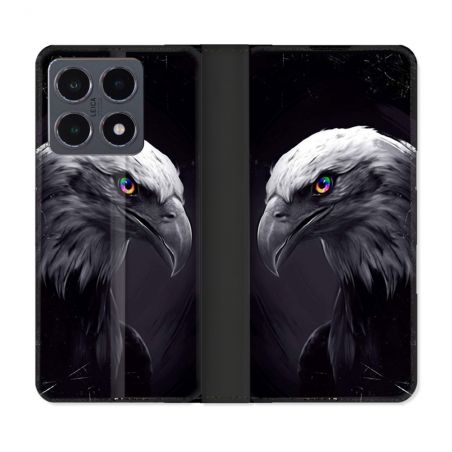 Housse cuir portefeuille Pour Xiaomi 15T Pro Animal Aigle Royal Noir