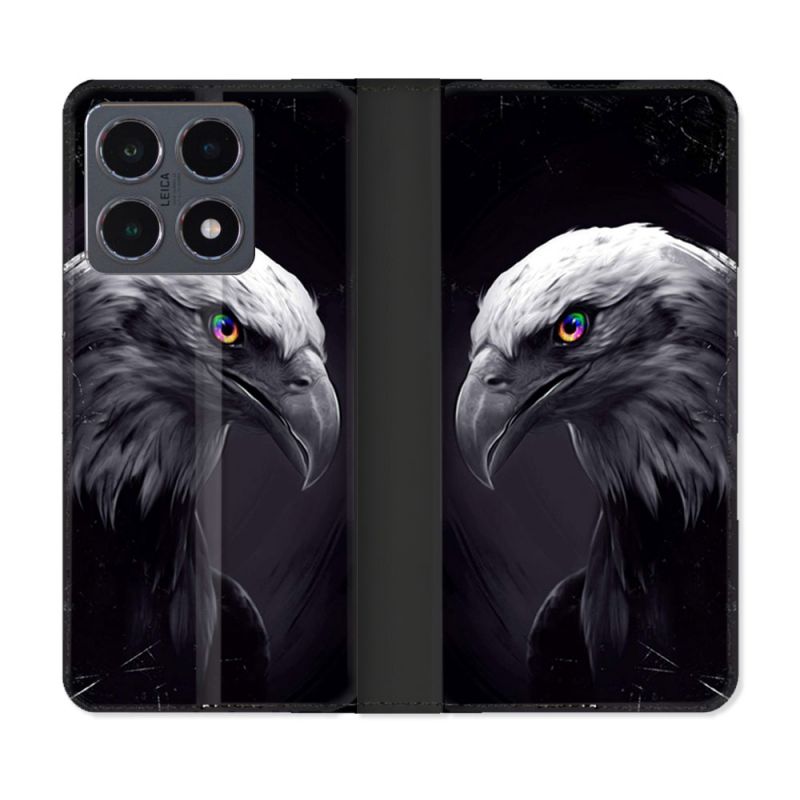 Housse cuir portefeuille Pour Xiaomi 15T Pro Animal Aigle Royal Noir