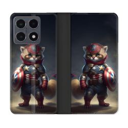 Housse cuir portefeuille Pour Xiaomi 15T Pro Animal Chat America