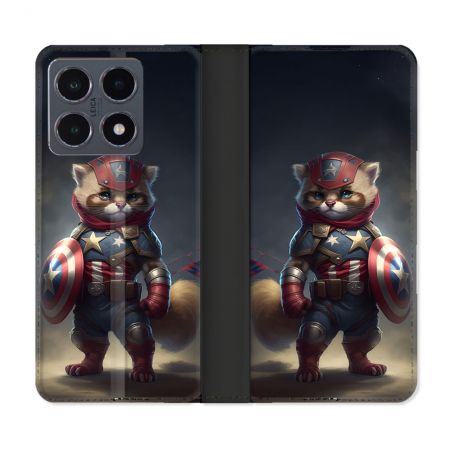 Housse cuir portefeuille Pour Xiaomi 15T Pro Animal Chat America