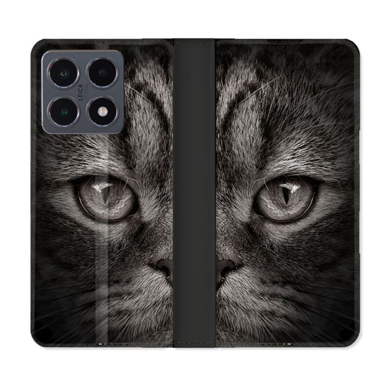 Housse cuir portefeuille Pour Xiaomi 15T Pro Animal Chat Gris