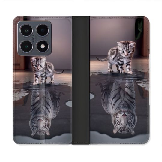 Housse cuir portefeuille Pour Xiaomi 15T Pro Animal Chat Reflet