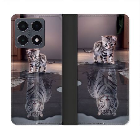 Housse cuir portefeuille Pour Xiaomi 15T Pro Animal Chat Reflet