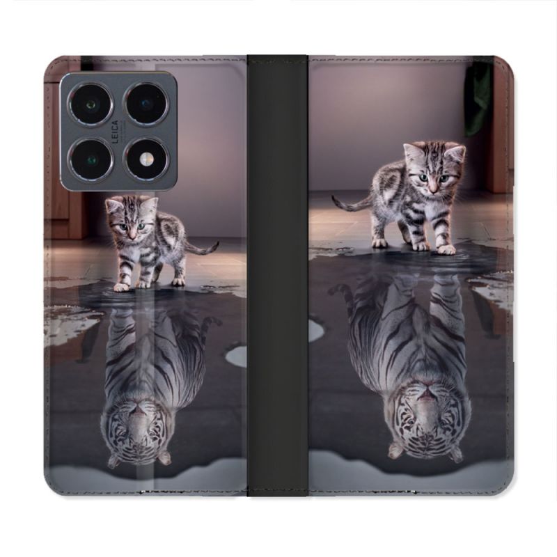 Housse cuir portefeuille Pour Xiaomi 15T Pro Animal Chat Reflet