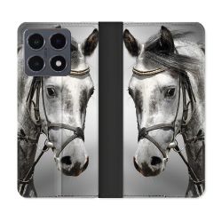Housse cuir portefeuille Pour Xiaomi 15T Pro Animal Cheval Blanc