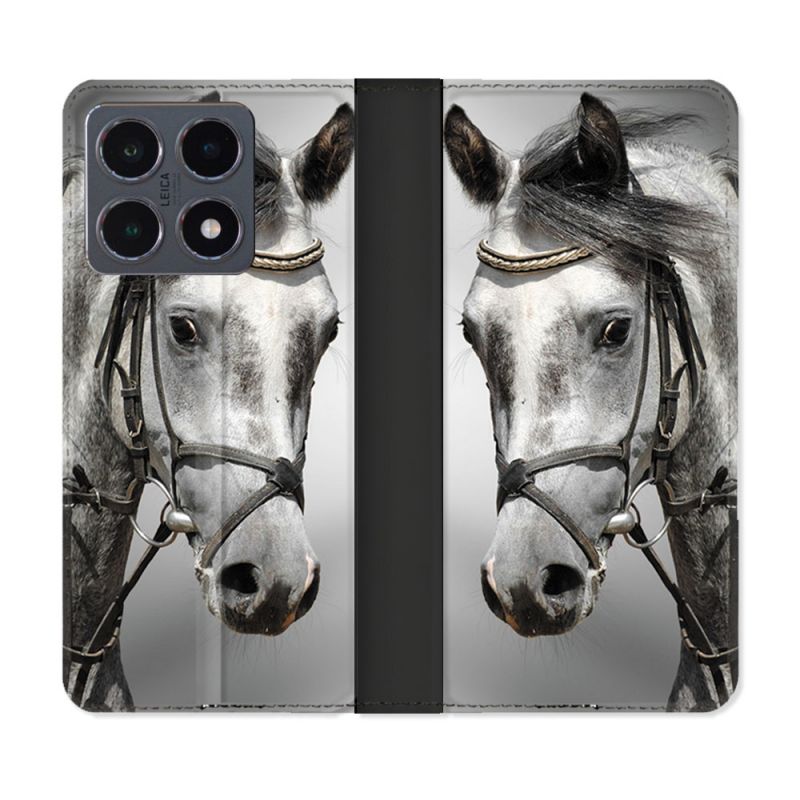 Housse cuir portefeuille Pour Xiaomi 15T Pro Animal Cheval Blanc