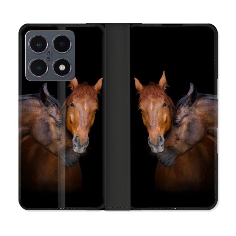 Housse cuir portefeuille Pour Xiaomi 15T Pro Animal Cheval Marron