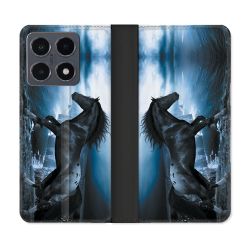 Housse cuir portefeuille Pour Xiaomi 15T Pro Animal Cheval Noir
