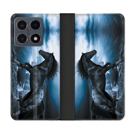 Housse cuir portefeuille Pour Xiaomi 15T Pro Animal Cheval Noir