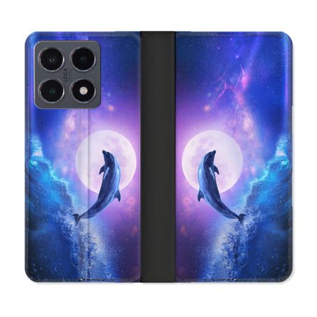 Housse cuir portefeuille Pour Xiaomi 15T Pro Animal Dauphin Vague