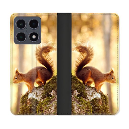 Housse cuir portefeuille Pour Xiaomi 15T Pro Animal Ecureuil Bois