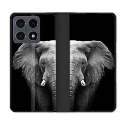 Housse cuir portefeuille Pour Xiaomi 15T Pro Animal Elephant Noir