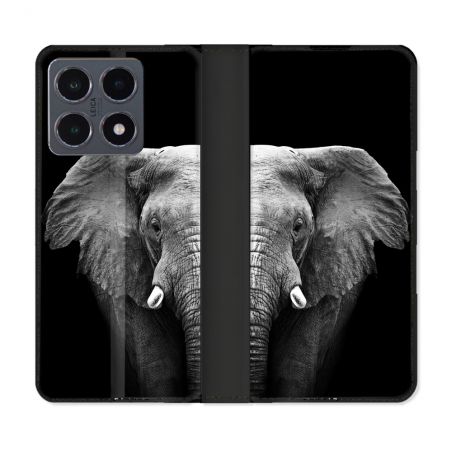 Housse cuir portefeuille Pour Xiaomi 15T Pro Animal Elephant Noir