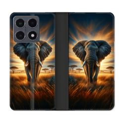 Housse cuir portefeuille Pour Xiaomi 15T Pro Animal Elephant Savane