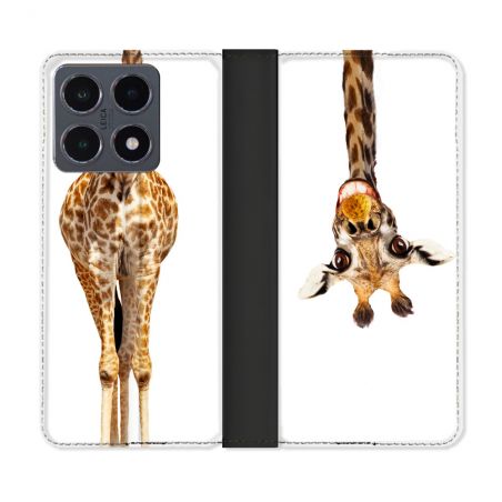 Housse cuir portefeuille Pour Xiaomi 15T Pro Animal Girafe Blanche