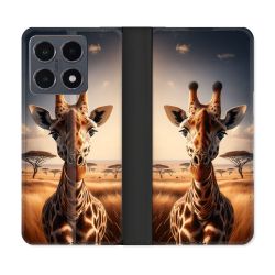 Housse cuir portefeuille Pour Xiaomi 15T Pro Animal Girafe Savane