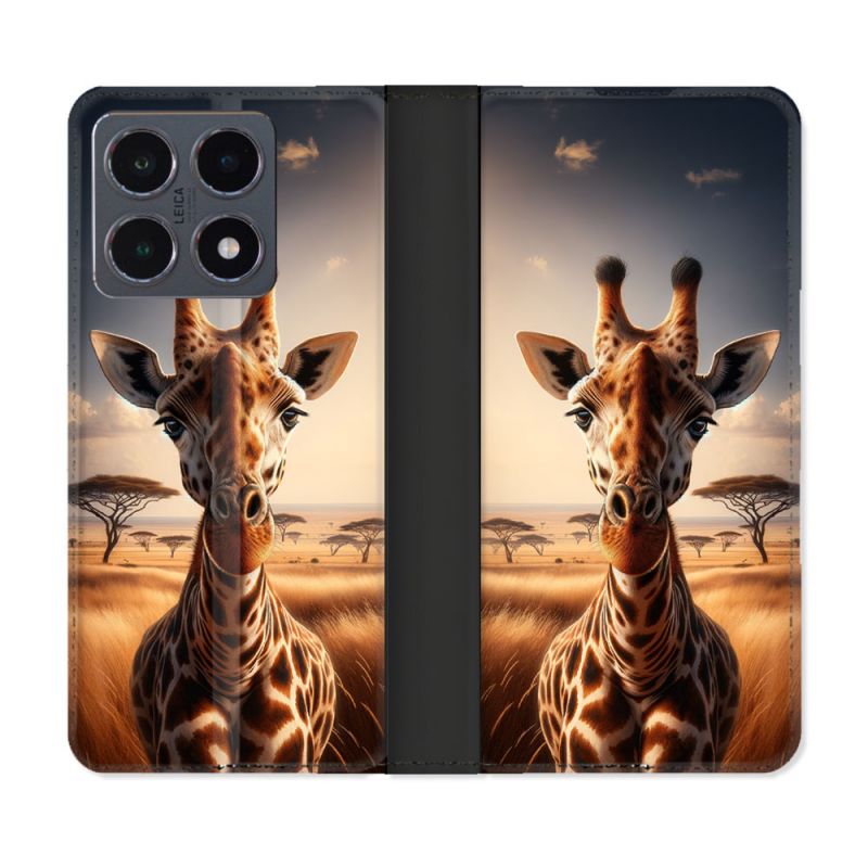 Housse cuir portefeuille Pour Xiaomi 15T Pro Animal Girafe Savane