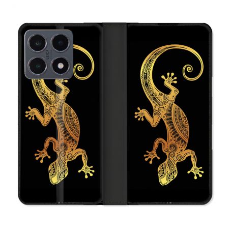 Housse cuir portefeuille Pour Xiaomi 15T Pro Animal Lezard Noir