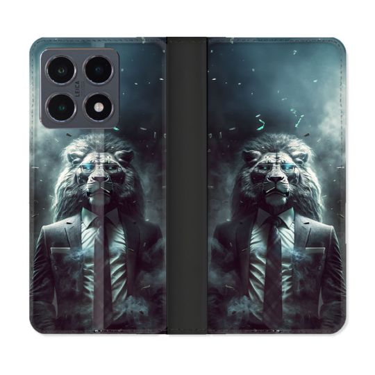 Housse cuir portefeuille Pour Xiaomi 15T Pro Animal Lion Business