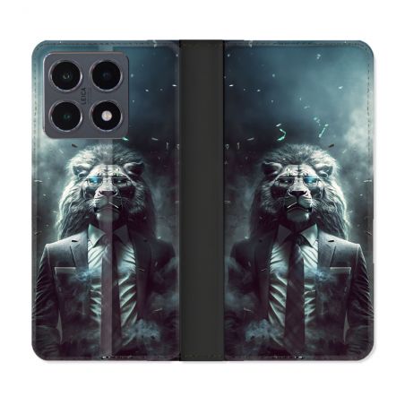 Housse cuir portefeuille Pour Xiaomi 15T Pro Animal Lion Business