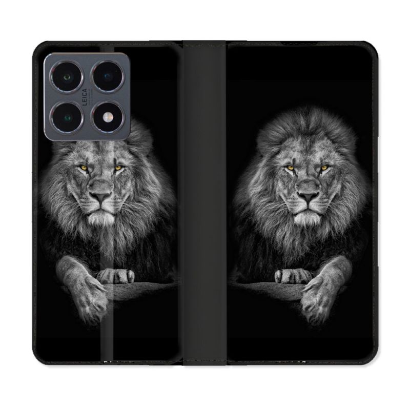 Housse cuir portefeuille Pour Xiaomi 15T Pro Animal Lion Majestueux