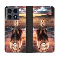 Housse cuir portefeuille Pour Xiaomi 15T Pro Animal Lion Reflet