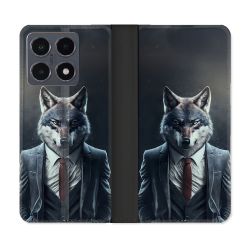 Housse cuir portefeuille Pour Xiaomi 15T Pro Animal Loup Business