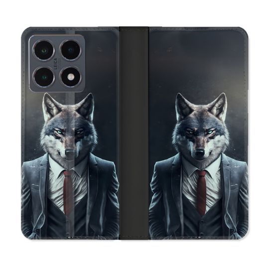 Housse cuir portefeuille Pour Xiaomi 15T Pro Animal Loup Business