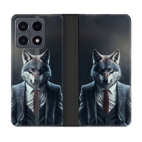 Housse cuir portefeuille Pour Xiaomi 15T Pro Animal Loup Business