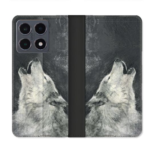 Housse cuir portefeuille Pour Xiaomi 15T Pro Animal Loup Hurlement