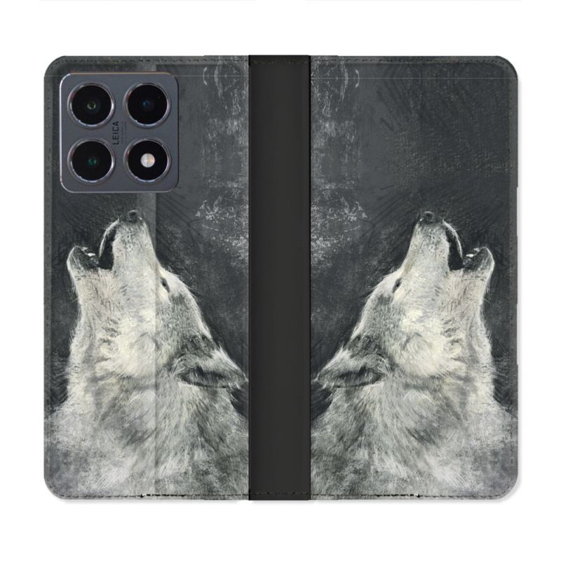 Housse cuir portefeuille Pour Xiaomi 15T Pro Animal Loup Hurlement