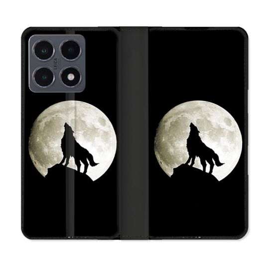 Housse cuir portefeuille Pour Xiaomi 15T Pro Animal Loup Noir