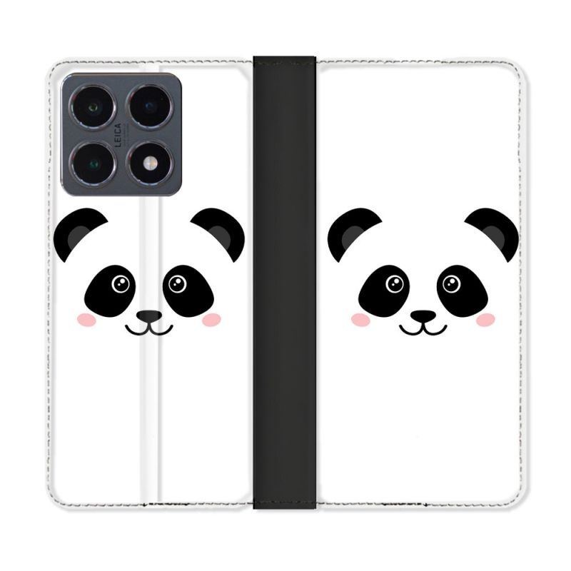 Housse cuir portefeuille Pour Xiaomi 15T Pro Animal Panda Blanc