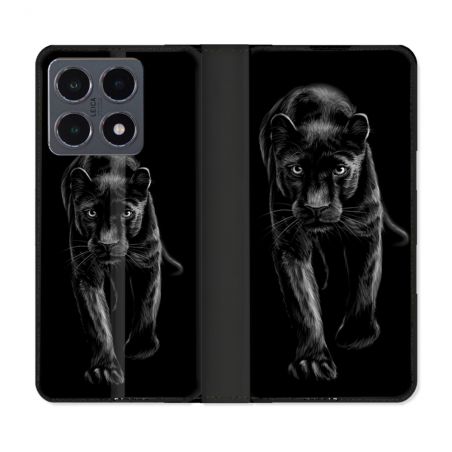 Housse cuir portefeuille Pour Xiaomi 15T Pro Animal Panthère Noire