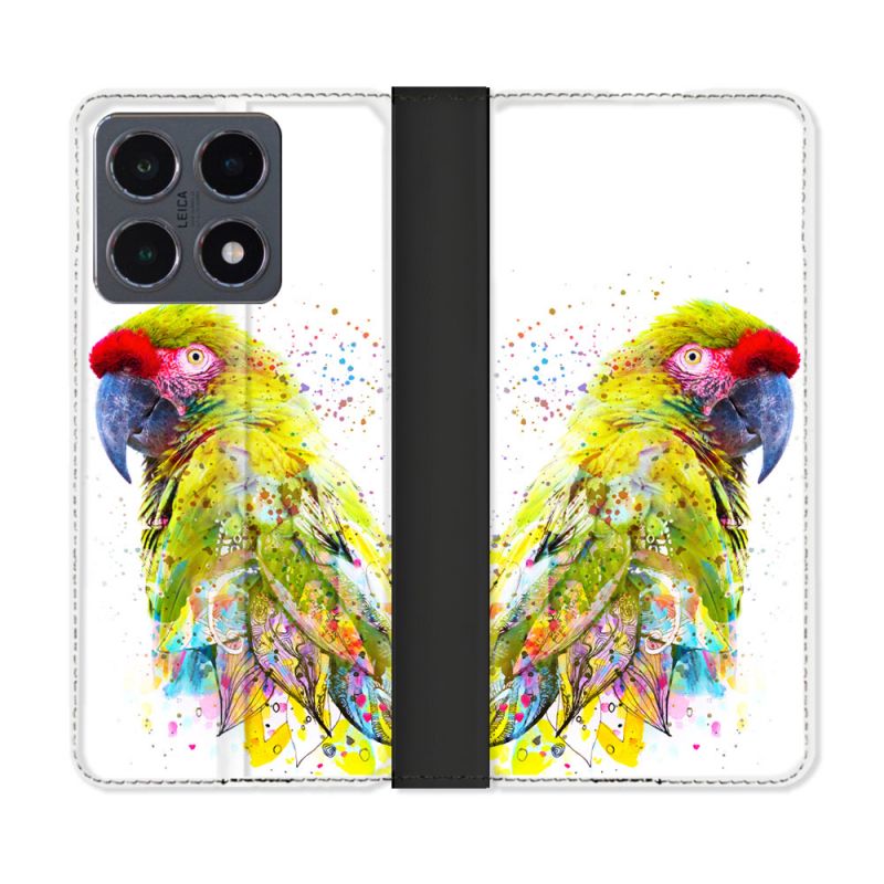 Housse cuir portefeuille Pour Xiaomi 15T Pro Animal Perroquet Jaune