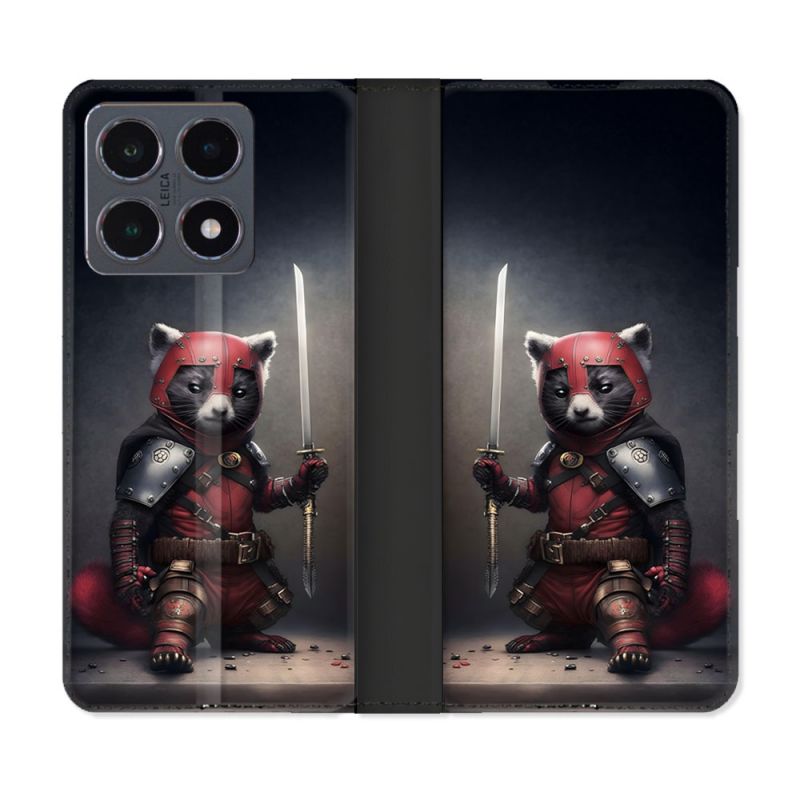 Housse cuir portefeuille Pour Xiaomi 15T Pro Animal Raton Samouraï