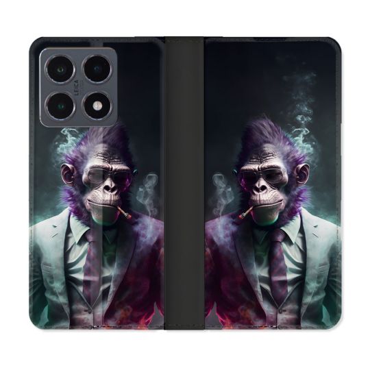 Housse cuir portefeuille Pour Xiaomi 15T Pro Animal Singe Business