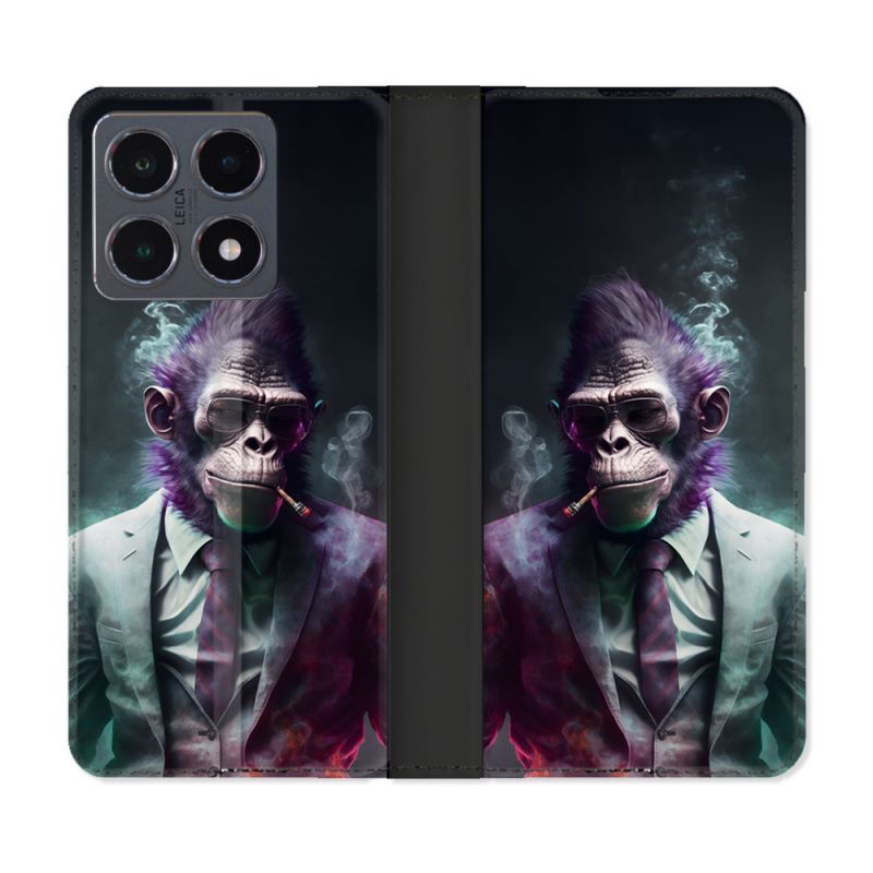 Housse cuir portefeuille Pour Xiaomi 15T Pro Animal Singe Business