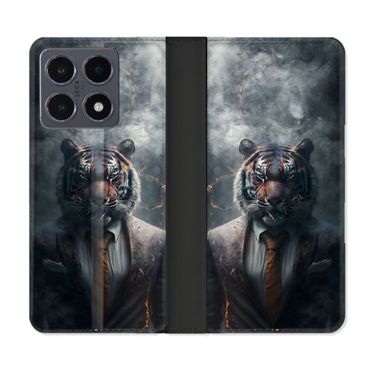 Housse cuir portefeuille Pour Xiaomi 15T Pro Animal Tigre Business