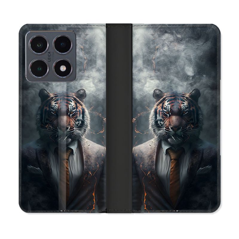 Housse cuir portefeuille Pour Xiaomi 15T Pro Animal Tigre Business