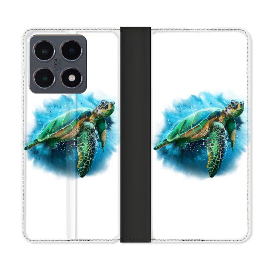 Housse cuir portefeuille Pour Xiaomi 15T Pro Animal Tortue Blanche multicolore