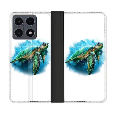 Housse cuir portefeuille Pour Xiaomi 15T Pro Animal Tortue Blanche multicolore