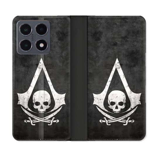 Housse cuir portefeuille Pour Xiaomi 15T Pro Assassin Creed Tete Mort