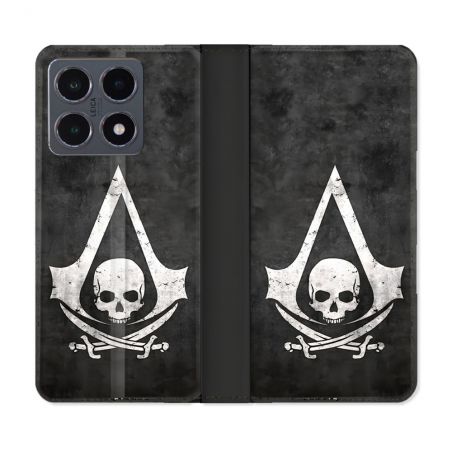 Housse cuir portefeuille Pour Xiaomi 15T Pro Assassin Creed Tete Mort