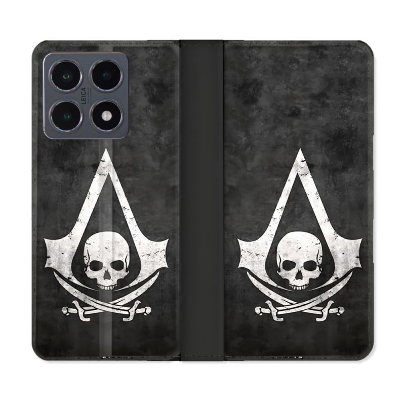 Housse cuir portefeuille Pour Xiaomi 15T Pro Assassin Creed Tete Mort
