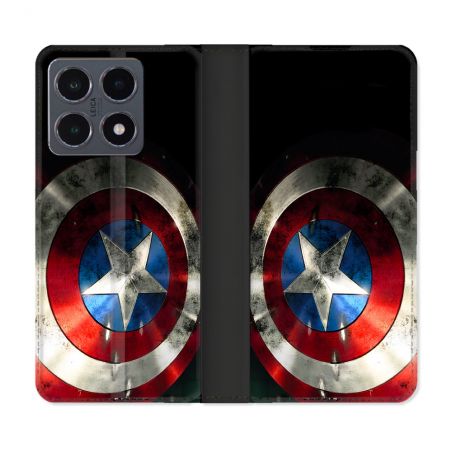 Housse cuir portefeuille Pour Xiaomi 15T Pro Captain America Bouclier