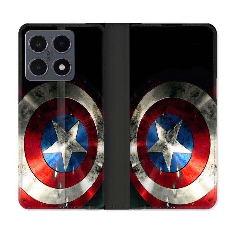 Housse cuir portefeuille Pour Xiaomi 15T Pro Captain America Bouclier