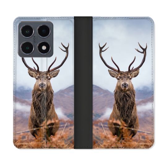 Housse cuir portefeuille Pour Xiaomi 15T Pro Chasse Chevreuil Montagne