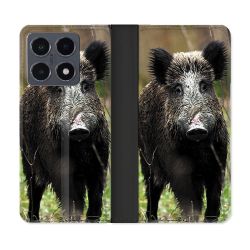 Housse cuir portefeuille Pour Xiaomi 15T Pro Chasse Sanglier bois
