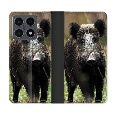 Housse cuir portefeuille Pour Xiaomi 15T Pro Chasse Sanglier bois